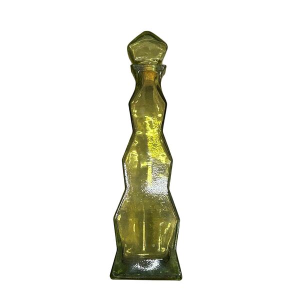 17” decanter olive green glass, curved design glass stopper Christmas Tree Shape - Picture 1 of 1